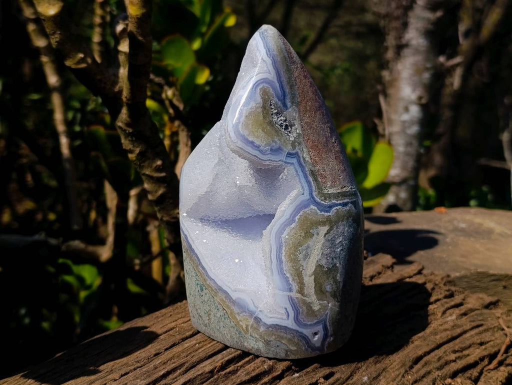 Polished Blue Lace Agate Standing Free Forms x 2 From Malawi - Toprock Gemstones and Minerals 