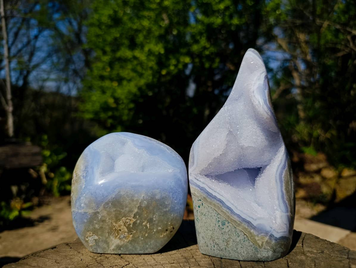 Polished Blue Lace Agate Standing Free Forms x 2 From Malawi - Toprock Gemstones and Minerals 