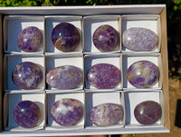 Polished Lepidolite with Pink Rubellite Palm Stones x 12 From Ambatondrazaka, Madagascar