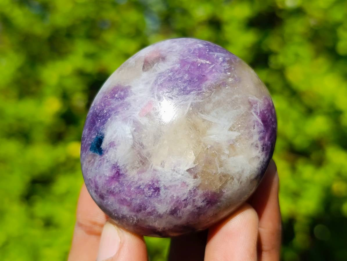 Polished Lepidolite with Pink Rubellite Palm Stones x 12 From Ambatondrazaka, Madagascar - Toprock Gemstones and Minerals 