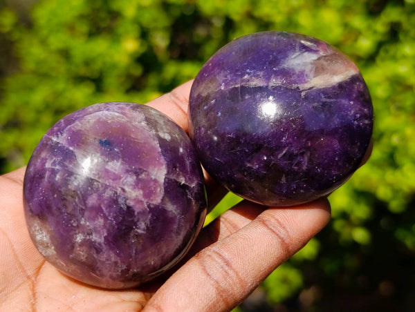 Polished Lepidolite with Pink Rubellite Palm Stones x 12 From Ambatondrazaka, Madagascar