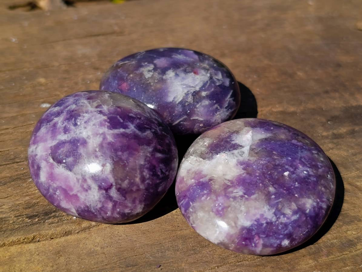 Polished Lepidolite with Pink Rubellite Palm Stones x 12 From Ambatondrazaka, Madagascar - Toprock Gemstones and Minerals 