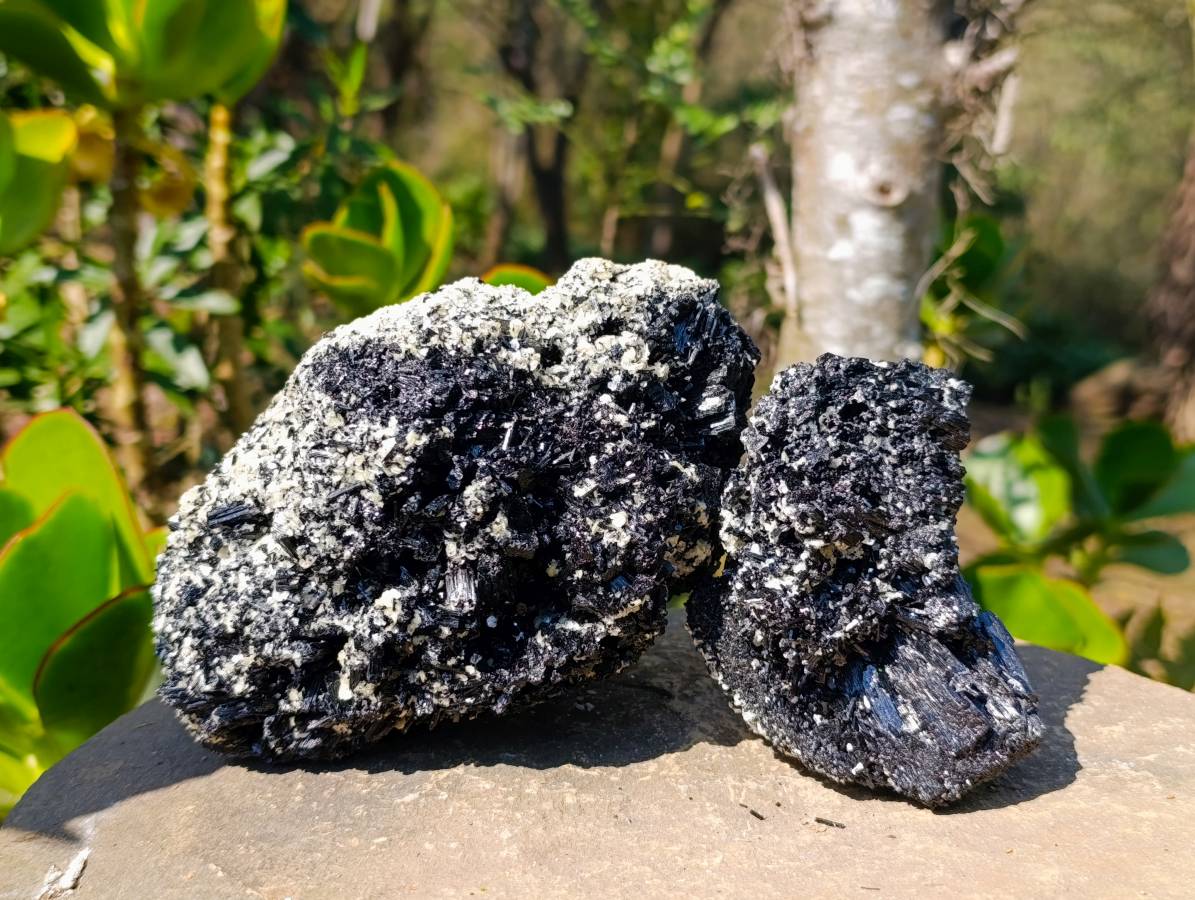 Natural Schorl Black Tourmaline Specimens x 2 From Namibia - Toprock Gemstones and Minerals 