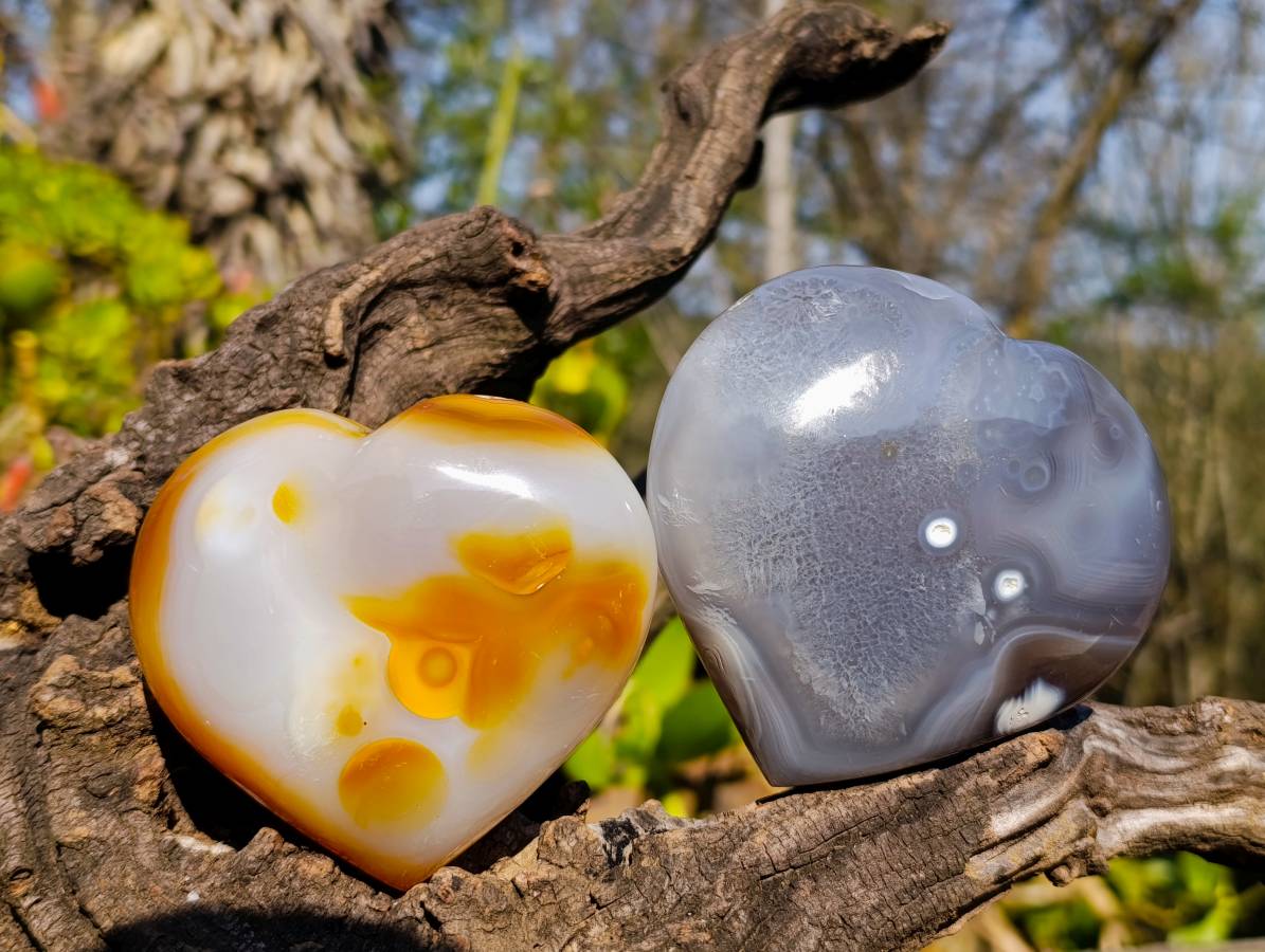 Polished Agate Hearts x 3 From Madagascar - Toprock Gemstones and Minerals 