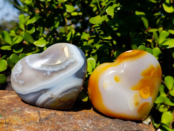 Polished Agate Hearts x 3 From Madagascar