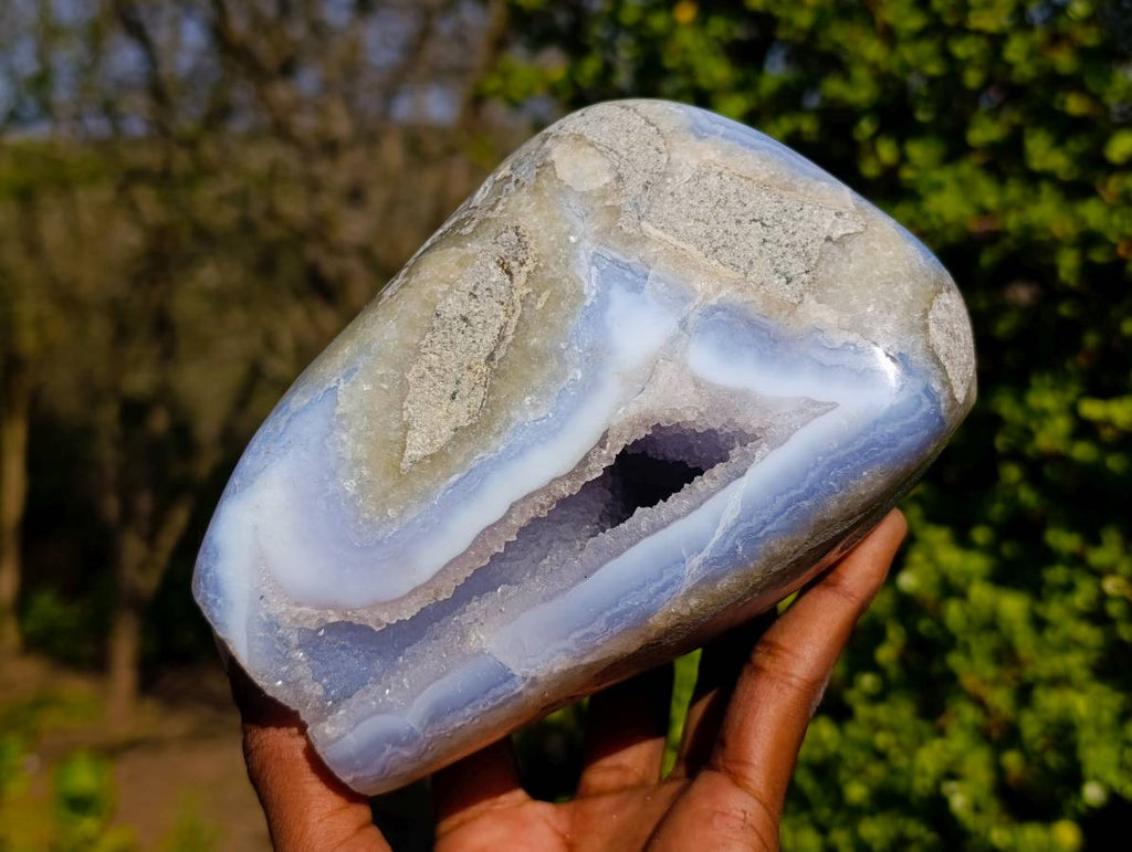 Polished Blue Lace Agate Standing Free Form x 1 From Malawi - Toprock Gemstones and Minerals 