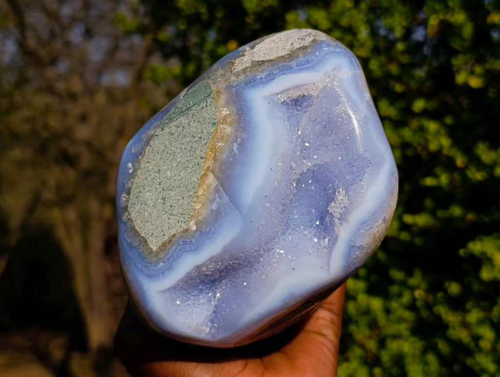 Polished Blue Lace Agate Standing Free Form x 1 From Malawi - Toprock Gemstones and Minerals 