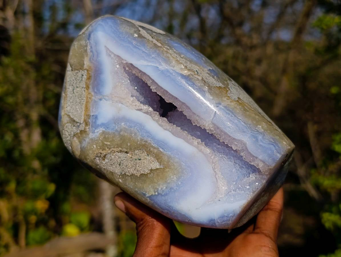 Polished Blue Lace Agate Standing Free Form x 1 From Malawi - Toprock Gemstones and Minerals 
