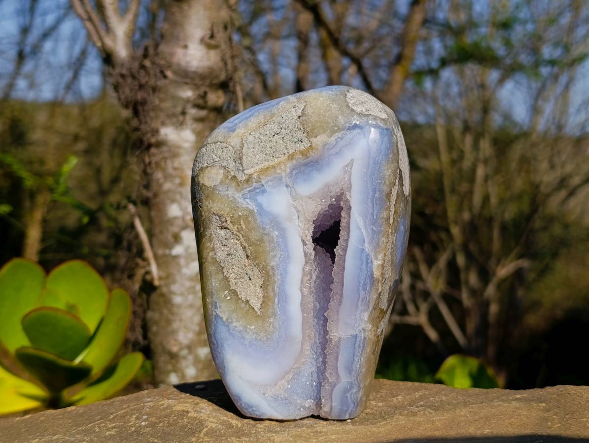 Polished Blue Lace Agate Standing Free Form x 1 From Malawi - Toprock Gemstones and Minerals 