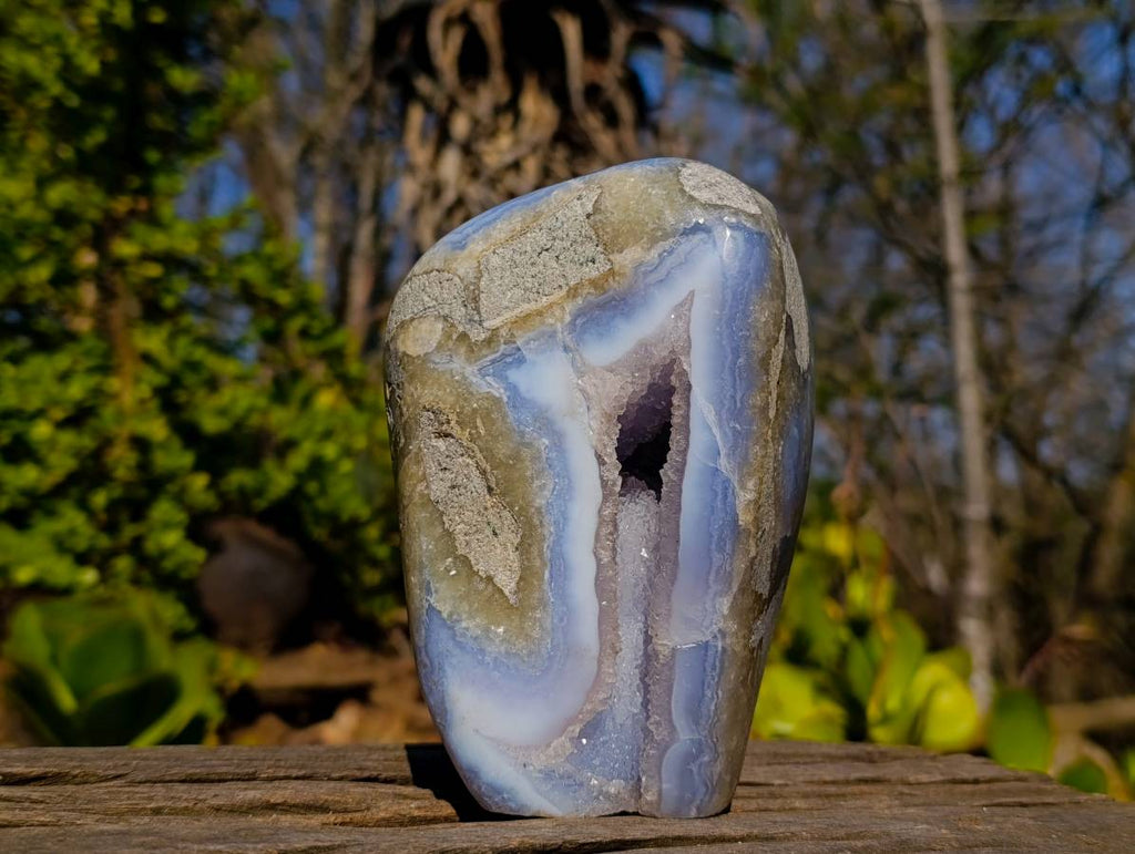 Polished Blue Lace Agate Standing Free Form x 1 From Malawi - Toprock Gemstones and Minerals 
