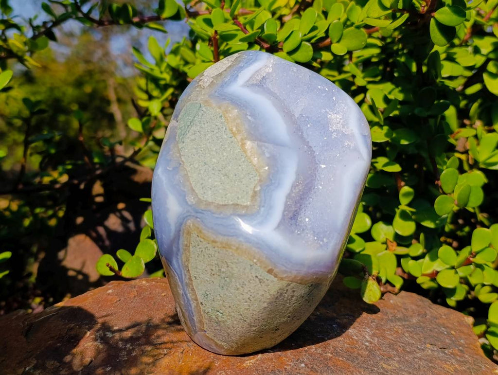 Polished Blue Lace Agate Standing Free Form x 1 From Malawi - Toprock Gemstones and Minerals 