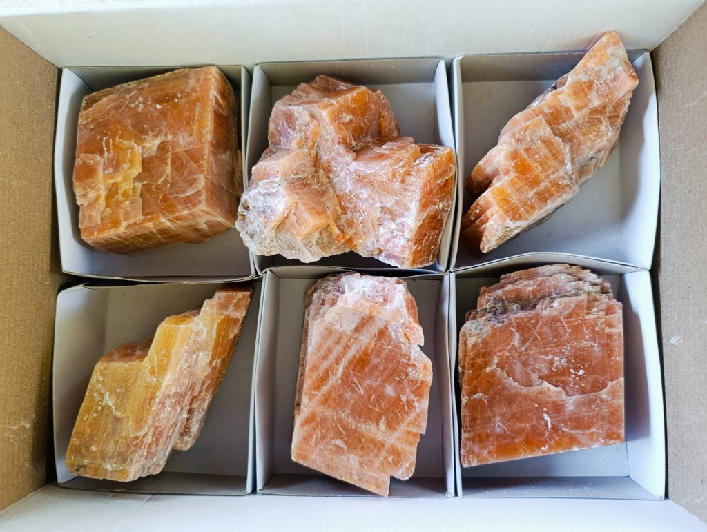 Natural Sunset Orange Calcite Specimens x 6 From Spitzkop, Namibia - Toprock Gemstones and Minerals 