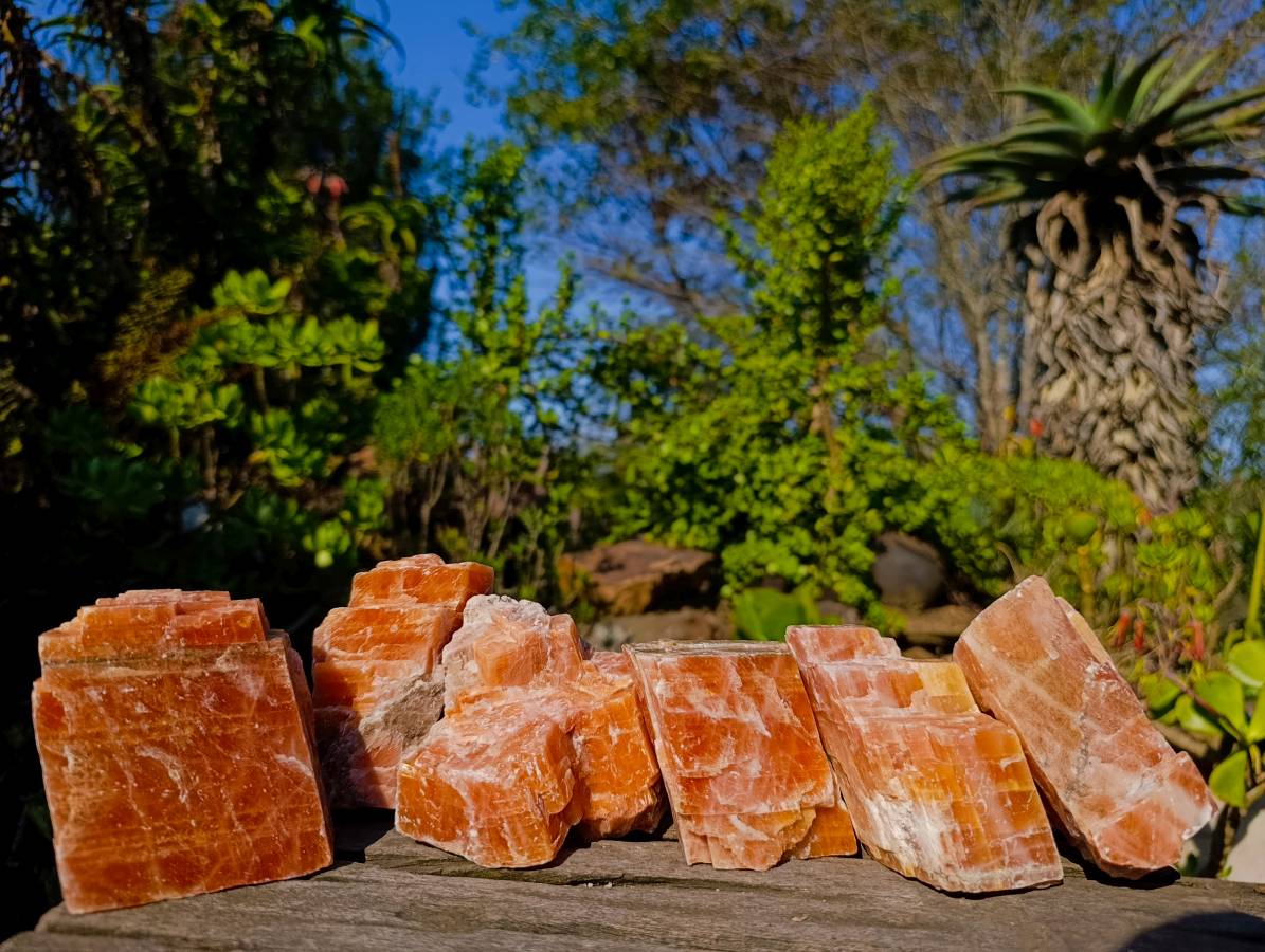 Natural Sunset Orange Calcite Specimens x 6 From Spitzkop, Namibia - Toprock Gemstones and Minerals 