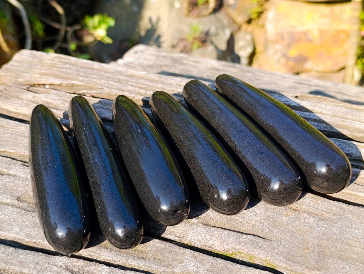 Polished Black Basalt Massage Wands x 6 From Antsirabe, Madagascar - Toprock Gemstones and Minerals 