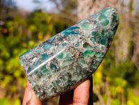 Polished Emerald Mica 'Mutokolite' Standing Free Forms x 3 From Mutoko, Zimbabwe