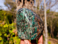 Polished Emerald Mica 'Mutokolite' Standing Free Forms x 3 From Mutoko, Zimbabwe