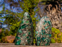 Polished Emerald Mica 'Mutokolite' Standing Free Forms x 3 From Mutoko, Zimbabwe