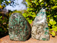 Polished Emerald Mica 'Mutokolite' Standing Free Forms x 3 From Mutoko, Zimbabwe