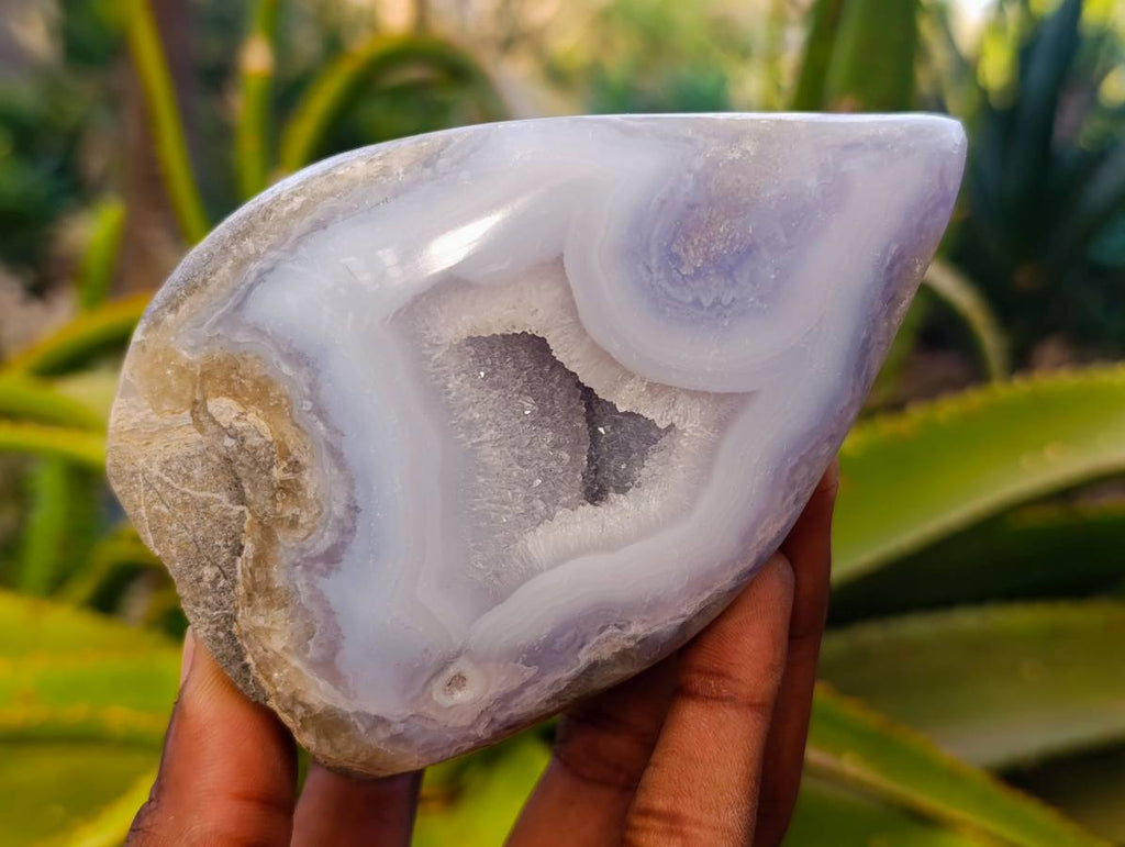Polished Blue Lace Agate Standing Free Forms x 2 From Malawi - Toprock Gemstones and Minerals 