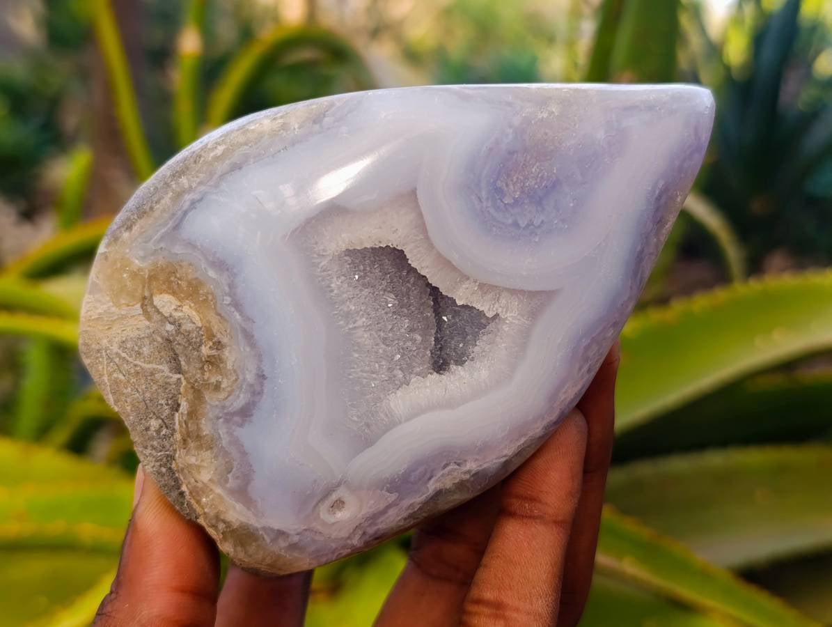 Polished Blue Lace Agate Standing Free Forms x 2 From Malawi - Toprock Gemstones and Minerals 