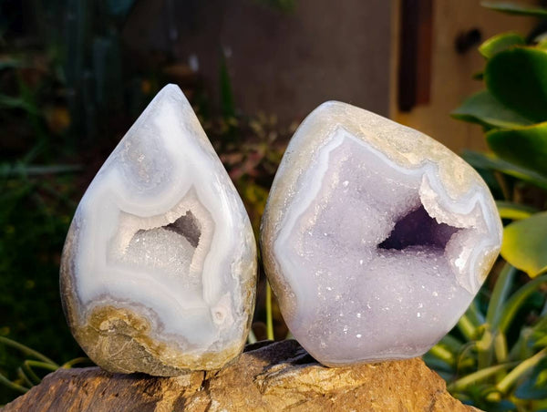 Polished Blue Lace Agate Standing Free Forms x 2 From Malawi