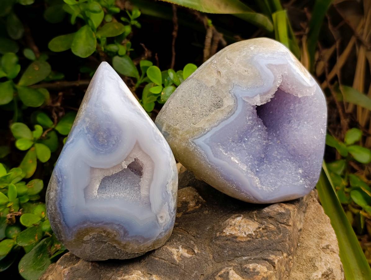 Polished Blue Lace Agate Standing Free Forms x 2 From Malawi - Toprock Gemstones and Minerals 