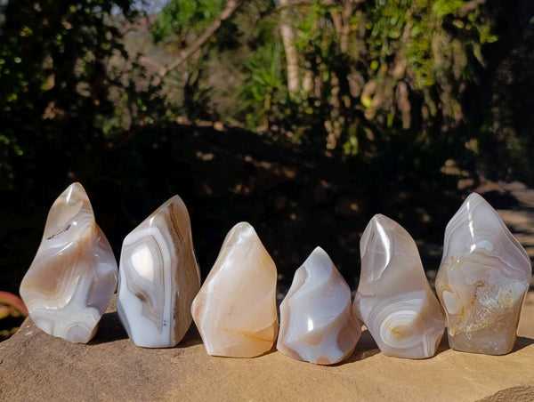 Polished Banded Agate Flames x 6 From Madagascar - Toprock Gemstones and Minerals 