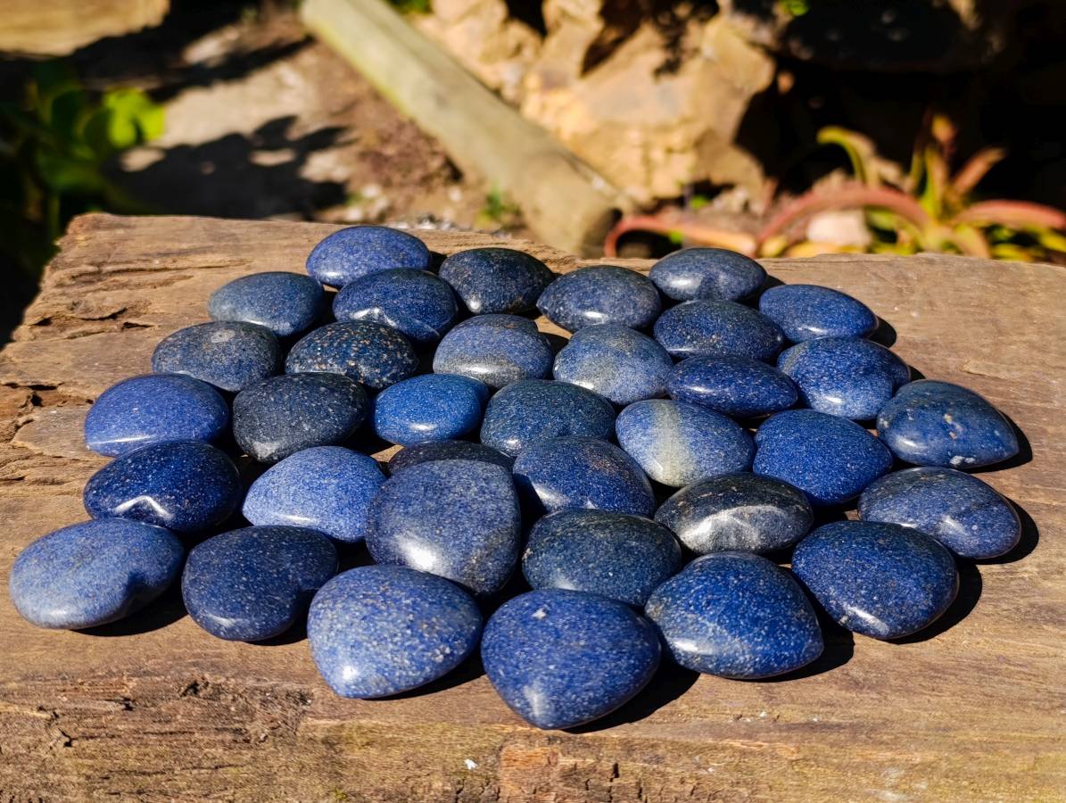 Polished Lazulite Hearts x 35 From Madagascar - Toprock Gemstones and Minerals 