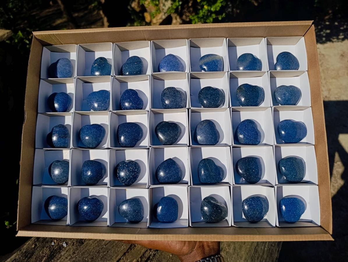 Polished Lazulite Hearts x 35 From Madagascar - Toprock Gemstones and Minerals 