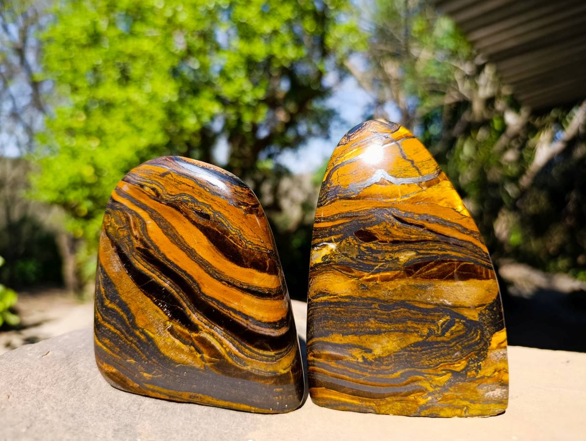 Polished Banded Tiger Iron Standing Free Forms x 3 From South Africa - Toprock Gemstones and Minerals 
