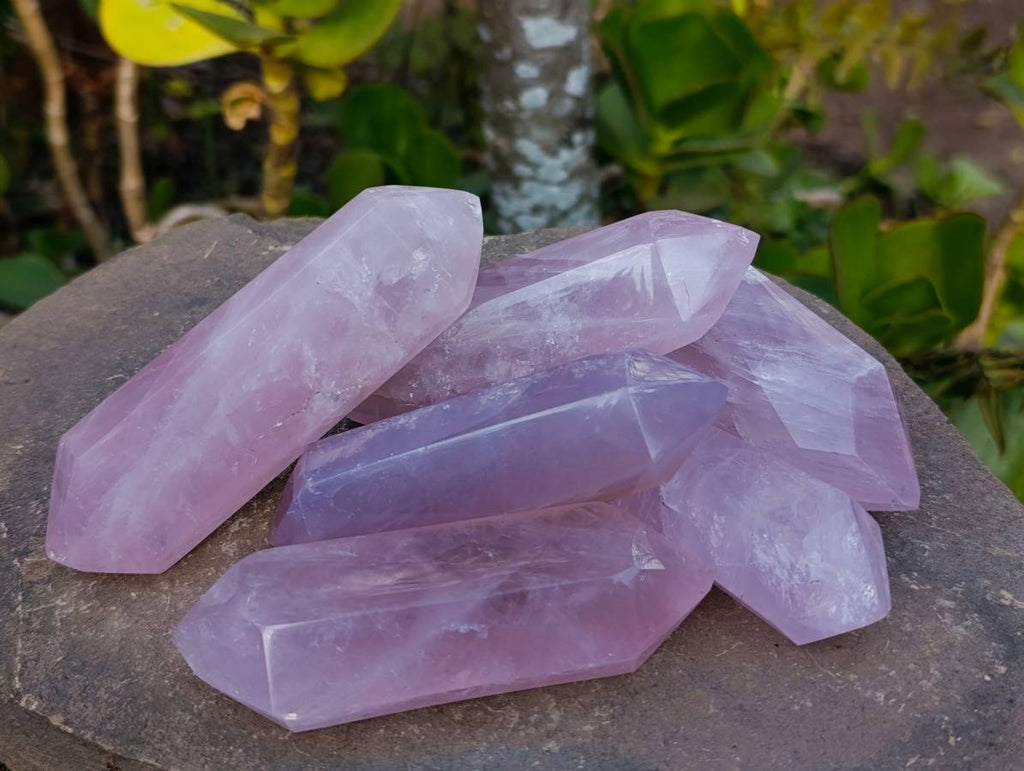 Polished Rose Quartz Double Terminated Points x 6 From Madagascar - Toprock Gemstones and Minerals 