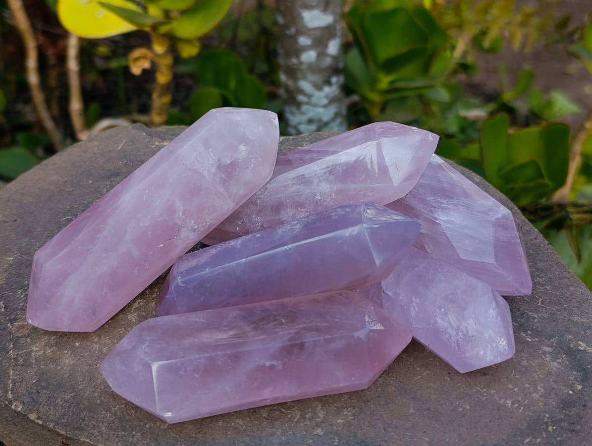 Polished Rose Quartz Double Terminated Points x 6 From Madagascar - Toprock Gemstones and Minerals 