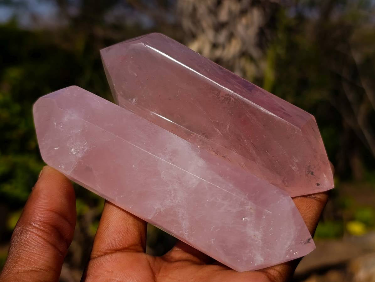 Polished Rose Quartz Double Terminated Points x 6 From Madagascar - Toprock Gemstones and Minerals 