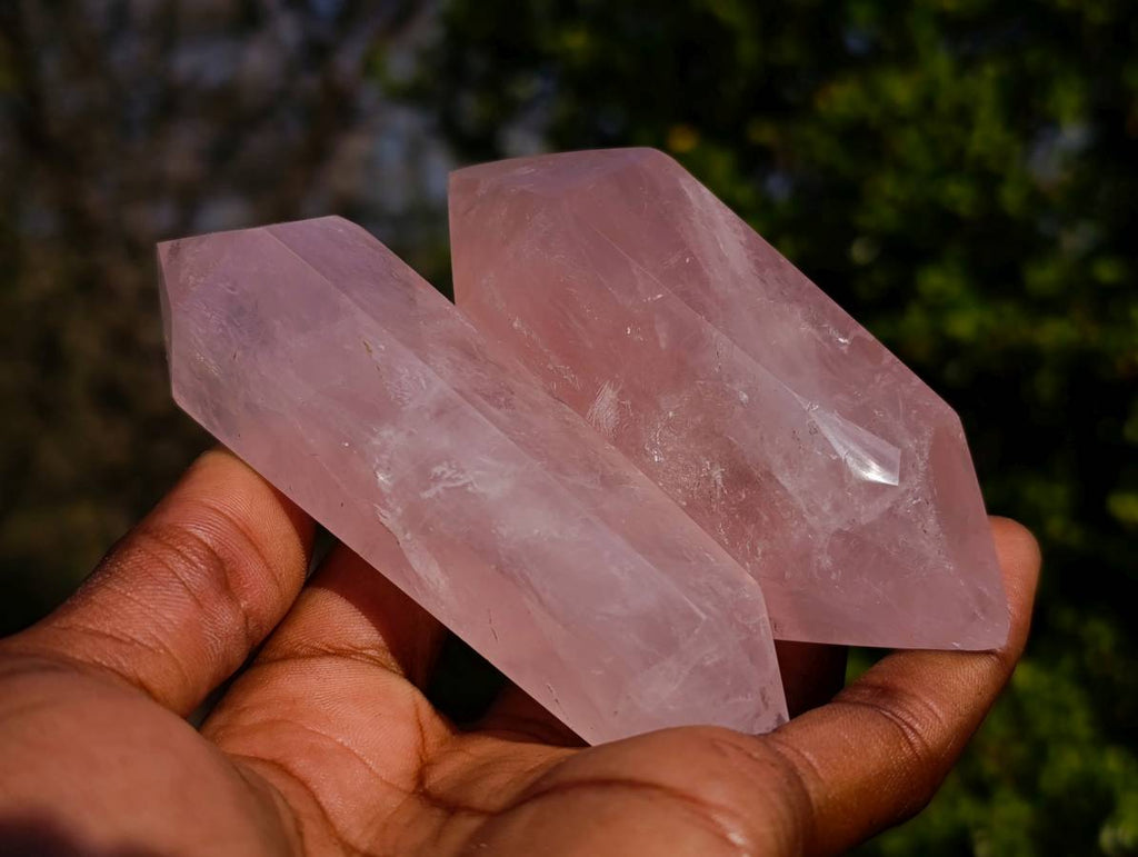 Polished Rose Quartz Double Terminated Points x 6 From Madagascar - Toprock Gemstones and Minerals 