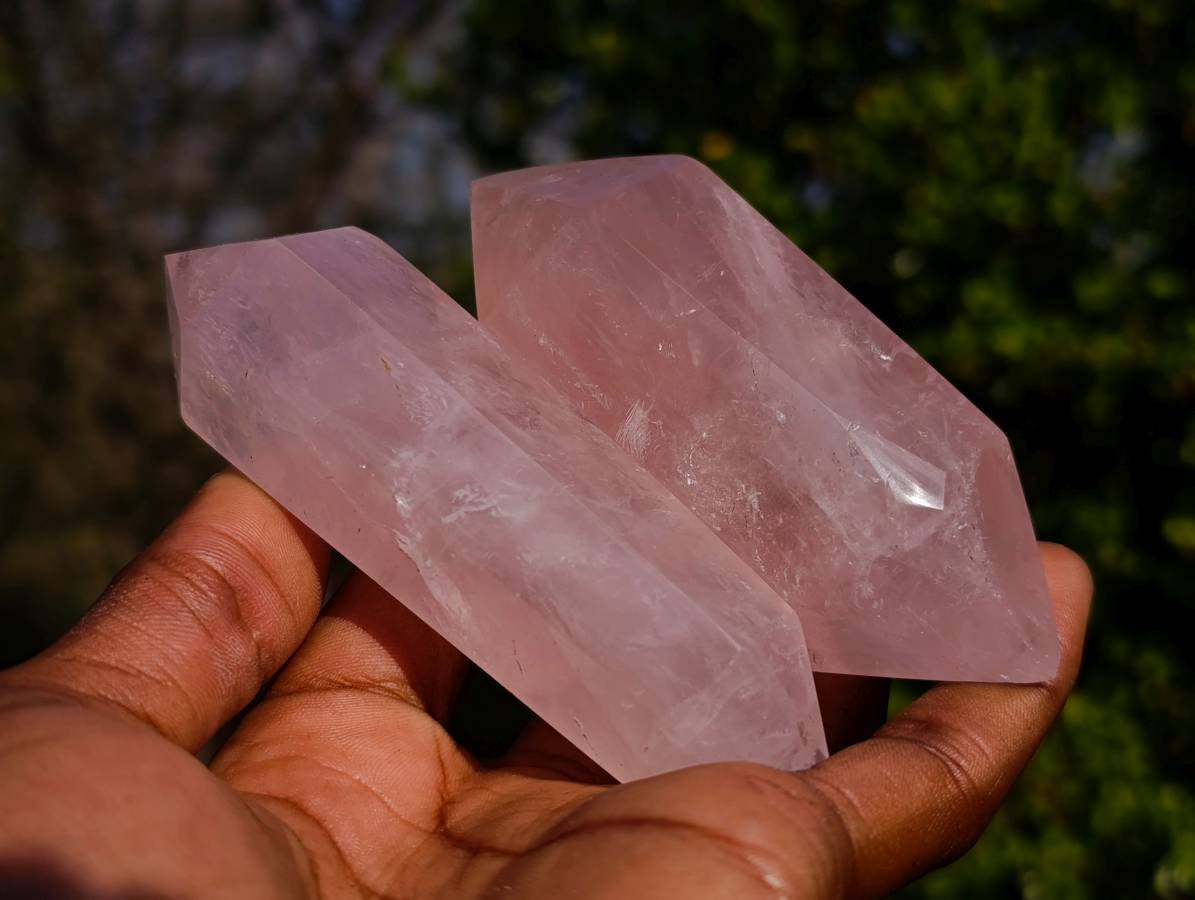 Polished Rose Quartz Double Terminated Points x 6 From Madagascar - Toprock Gemstones and Minerals 