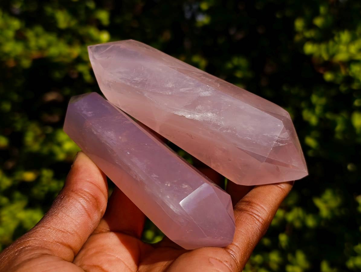 Polished Rose Quartz Double Terminated Points x 6 From Madagascar - Toprock Gemstones and Minerals 