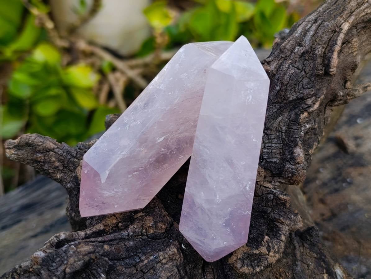 Polished Rose Quartz Double Terminated Points x 6 From Madagascar - Toprock Gemstones and Minerals 