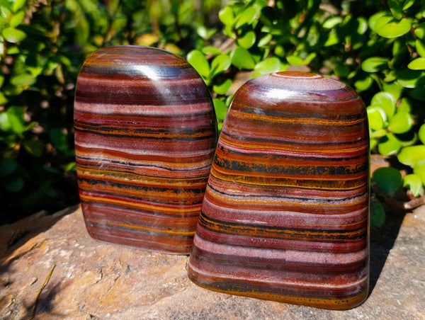 Polished Banded Tiger Iron Standing Free Forms x 3 From South Africa