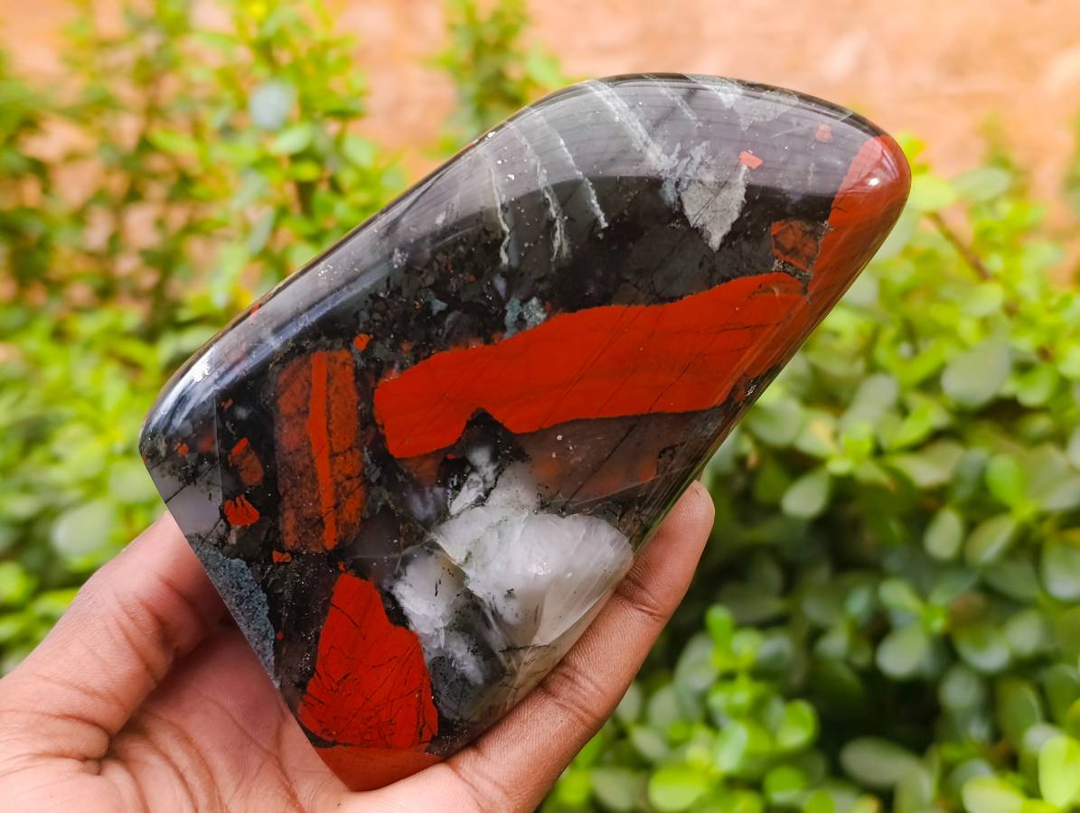 Polished Bloodstone Standing Free Forms x 3 From Swaziland - Toprock Gemstones and Minerals 