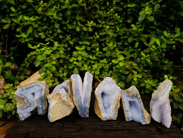 Natural Blue Lace Agate Geode Specimens x 6 From Malawi