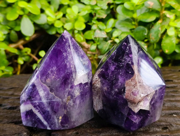 Polished Chevron Amethyst Points x 2 From Zambia