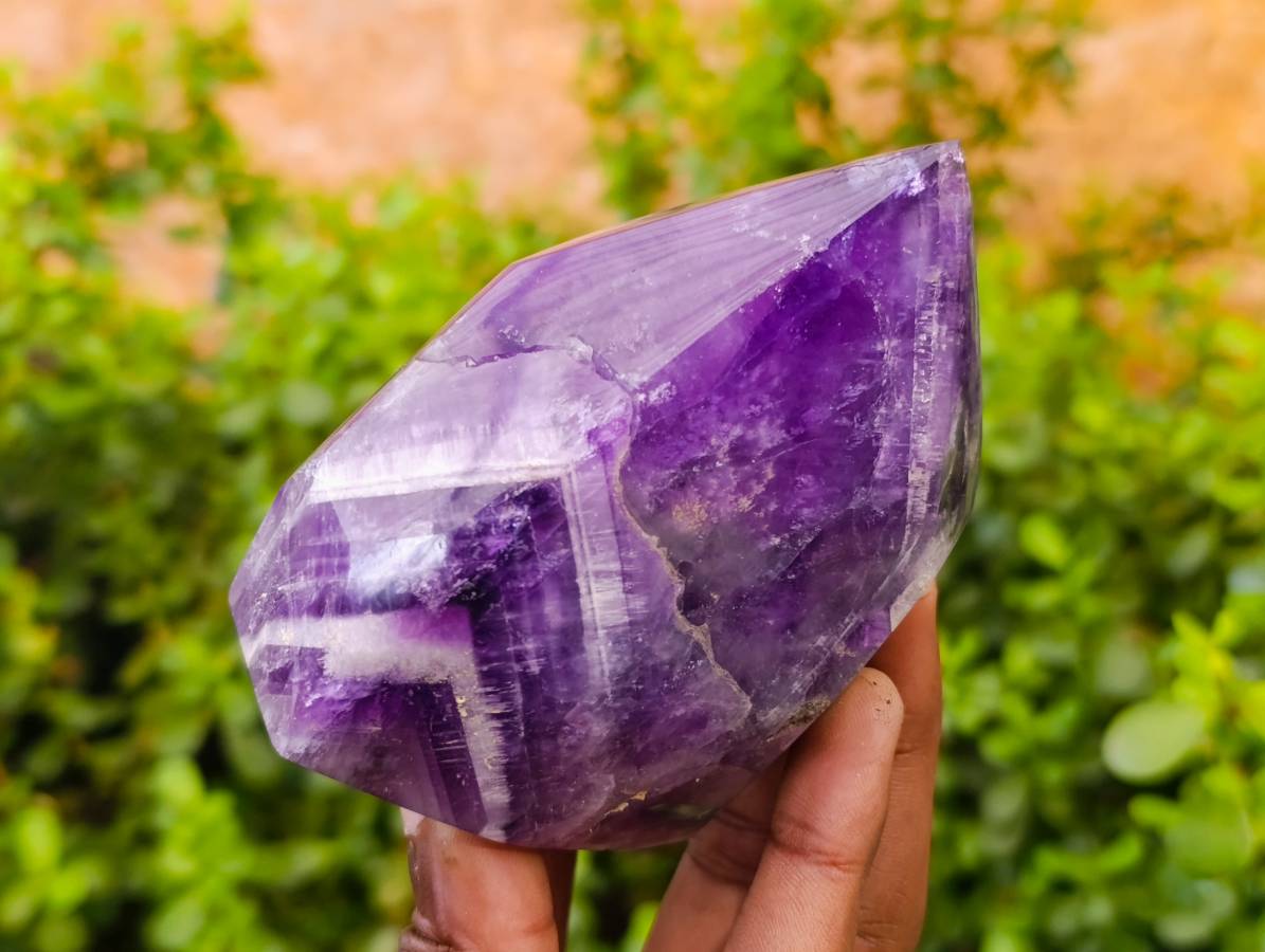 Polished Chevron Amethyst Points x 2 From Zambia - Toprock Gemstones and Minerals 