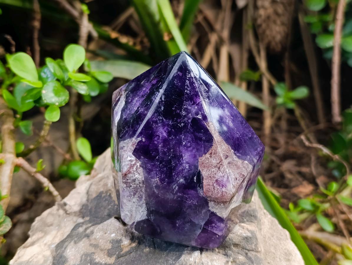 Polished Chevron Amethyst Points x 2 From Zambia - Toprock Gemstones and Minerals 