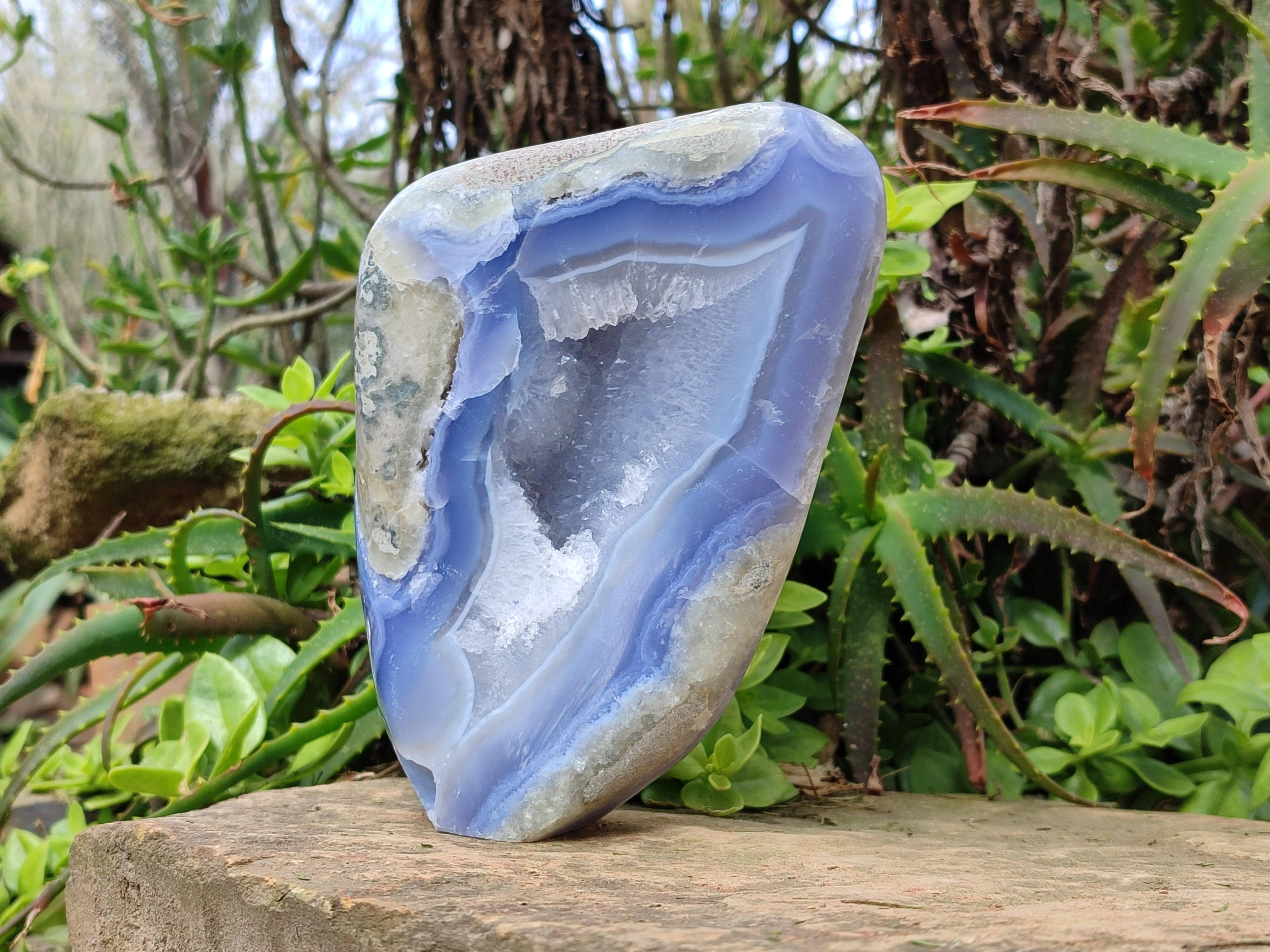 Polished Blue Lace Agate Standing Free Form x 1 From Malawi - Toprock Gemstones and Minerals 