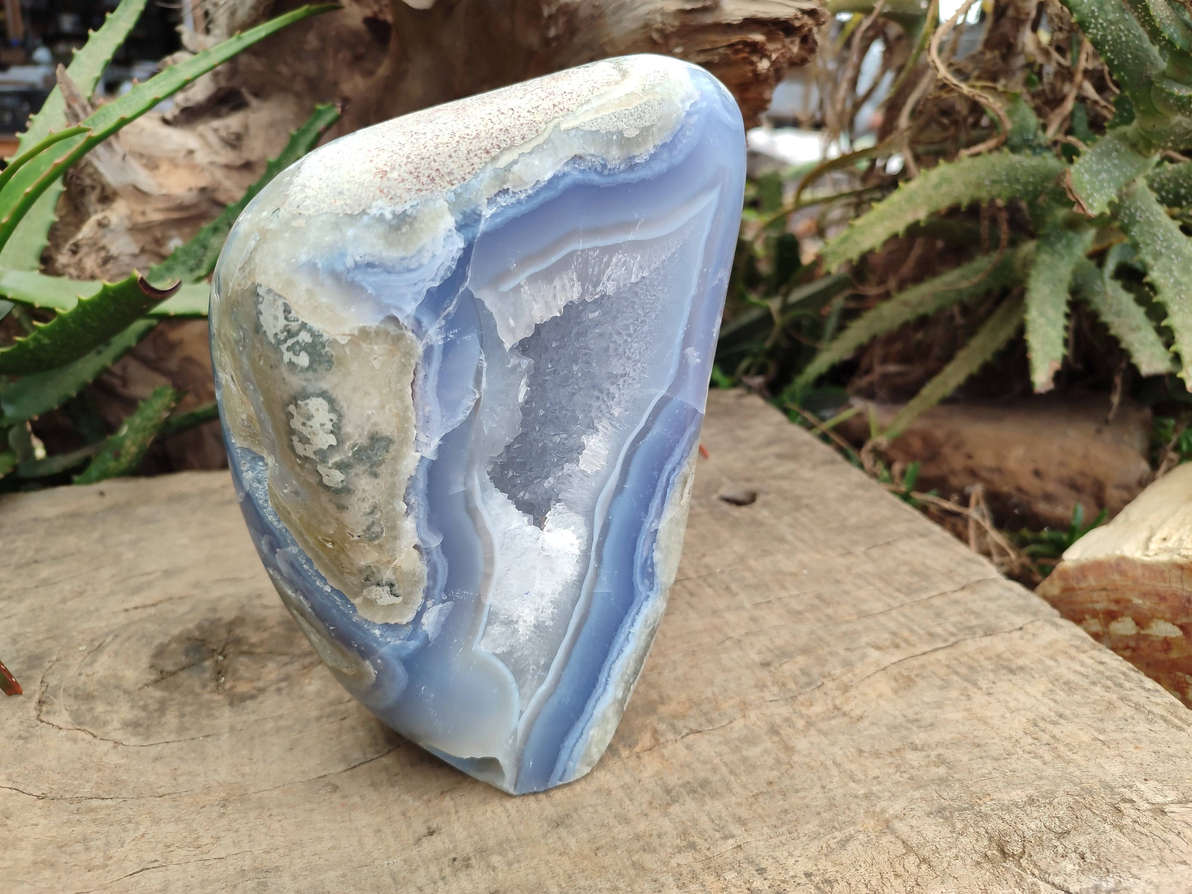 Polished Blue Lace Agate Standing Free Form x 1 From Malawi - Toprock Gemstones and Minerals 