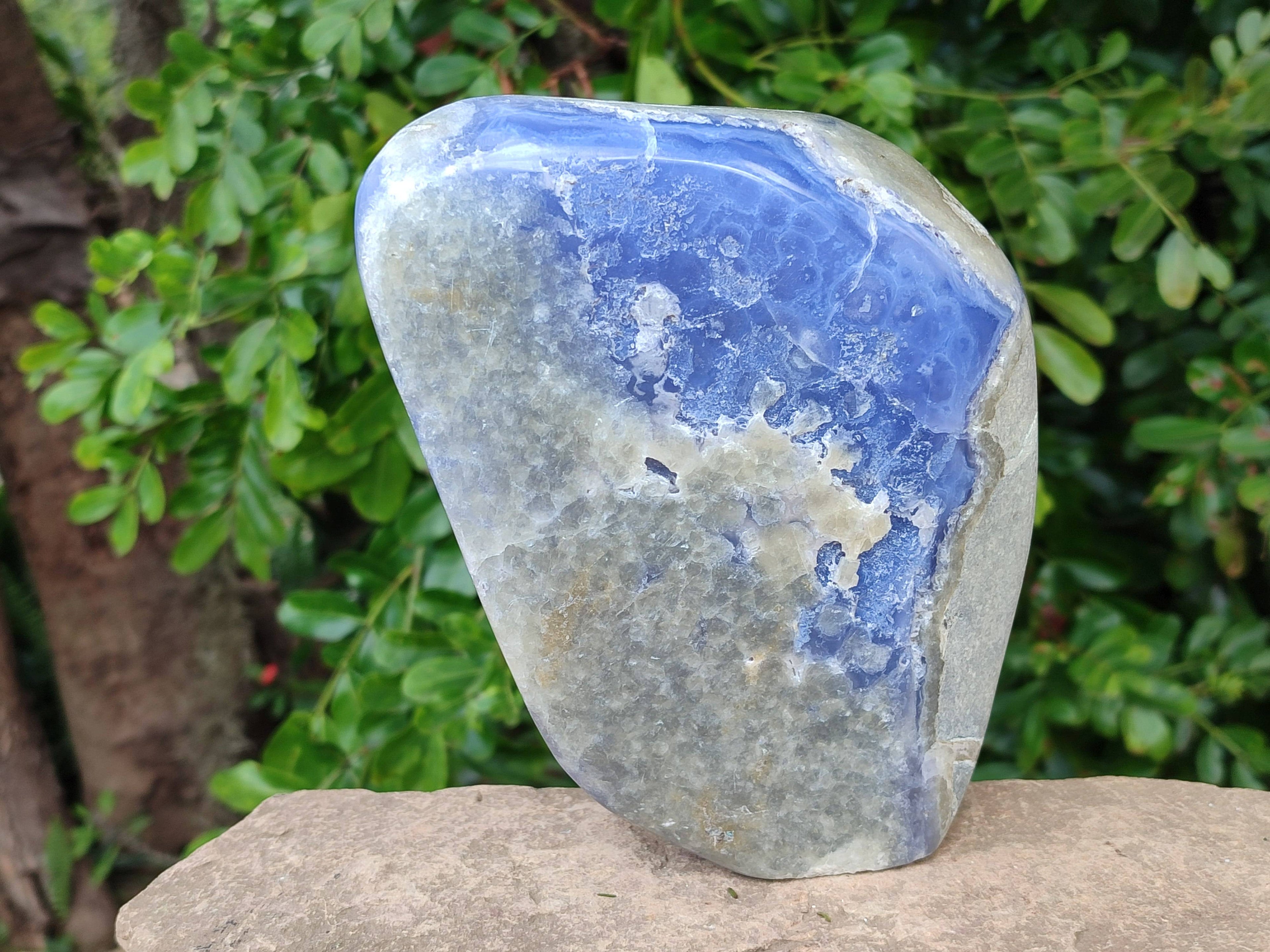 Polished Blue Lace Agate Standing Free Form x 1 From Malawi - Toprock Gemstones and Minerals 