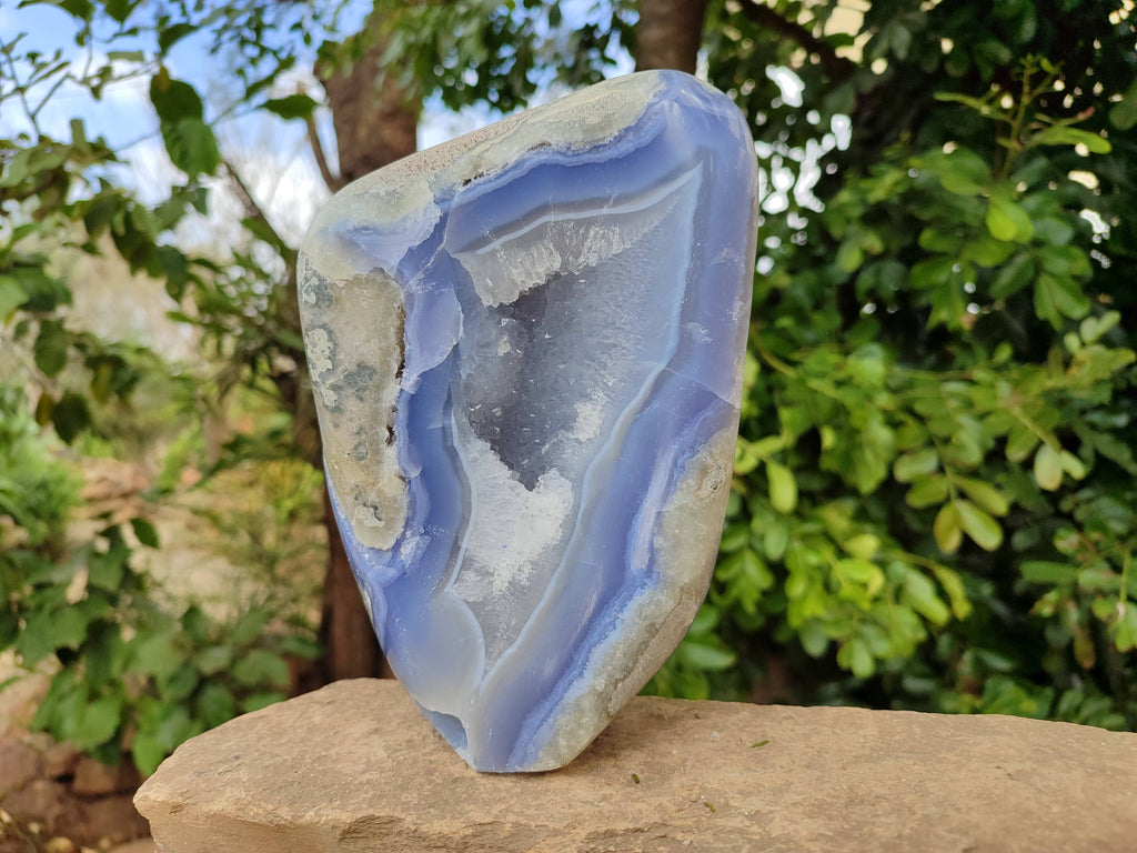 Polished Blue Lace Agate Standing Free Form x 1 From Malawi - Toprock Gemstones and Minerals 