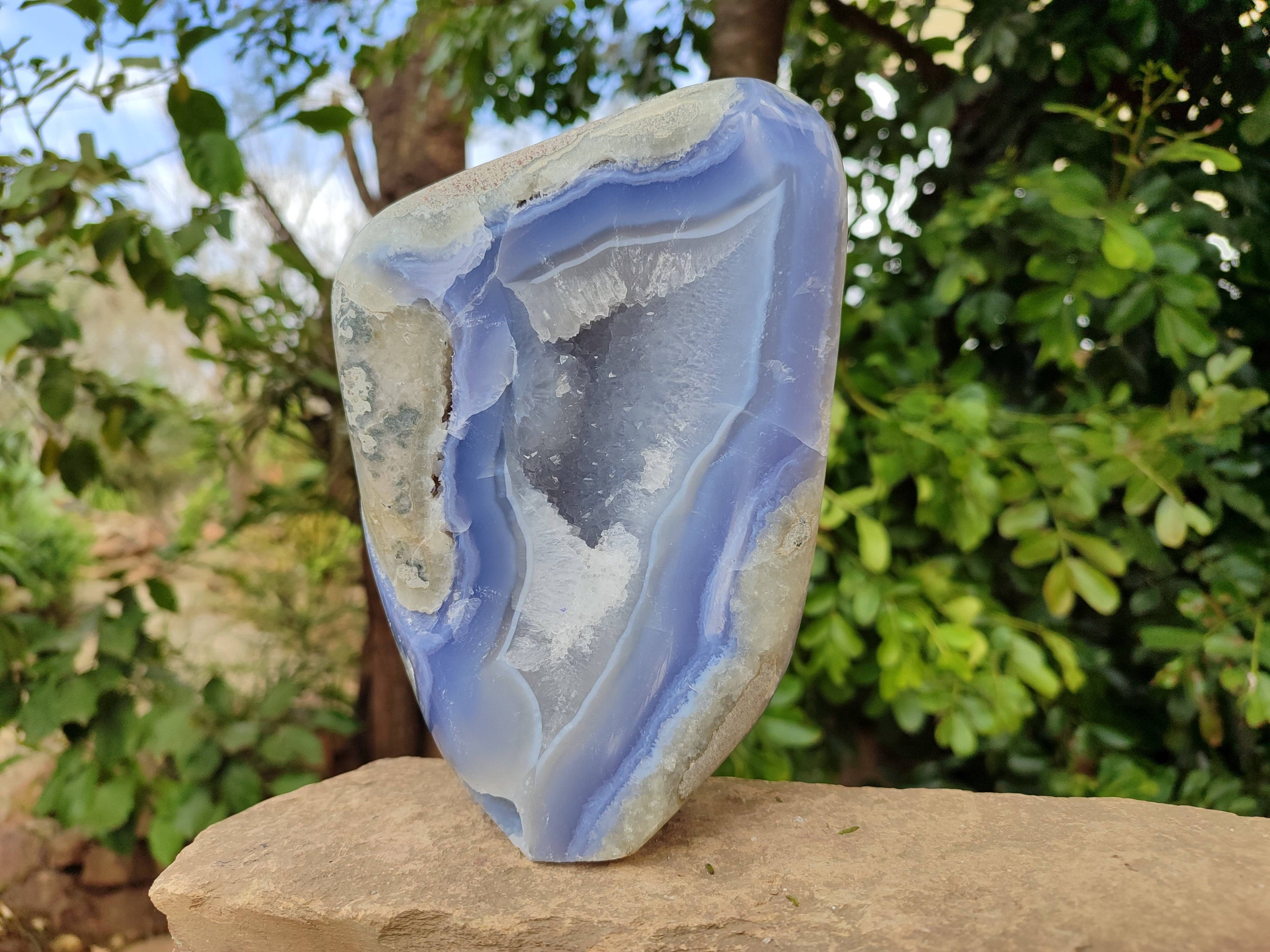 Polished Blue Lace Agate Standing Free Form x 1 From Malawi - Toprock Gemstones and Minerals 