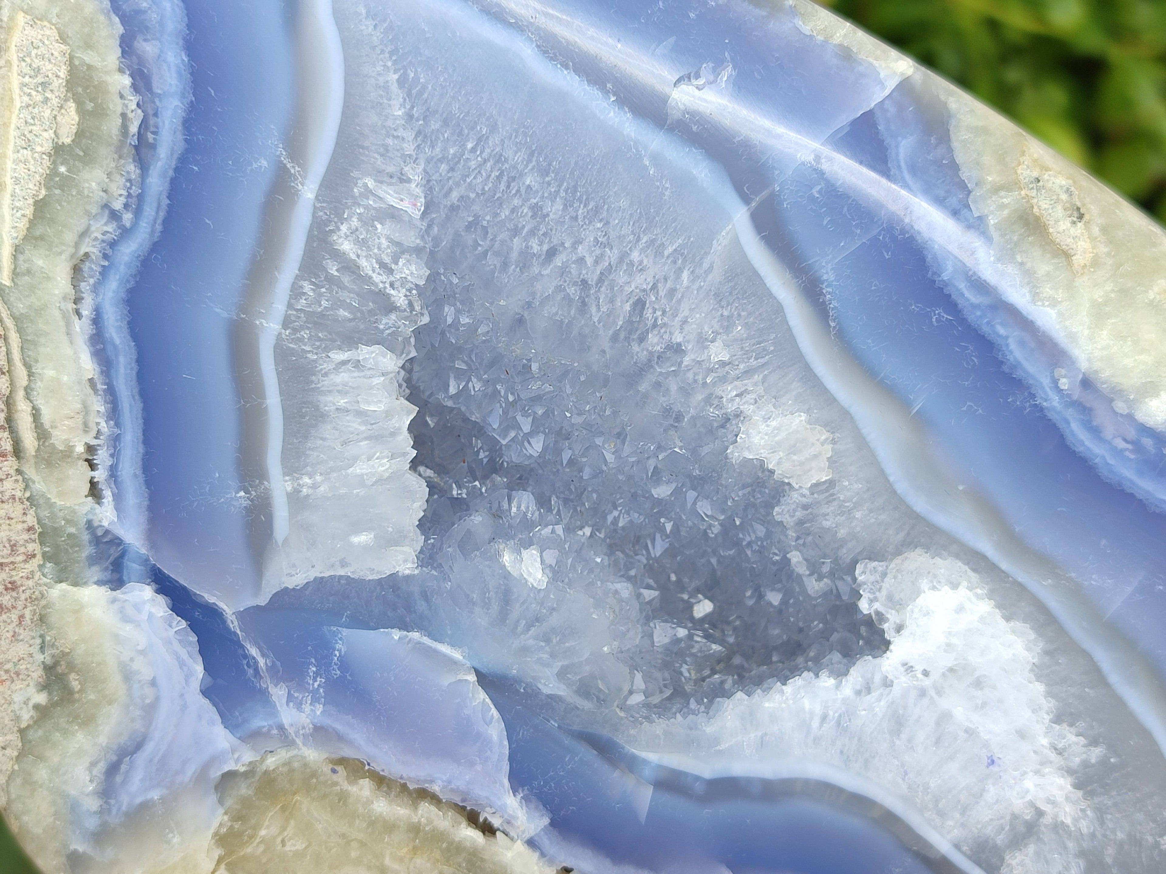 Polished Blue Lace Agate Standing Free Form x 1 From Malawi - Toprock Gemstones and Minerals 