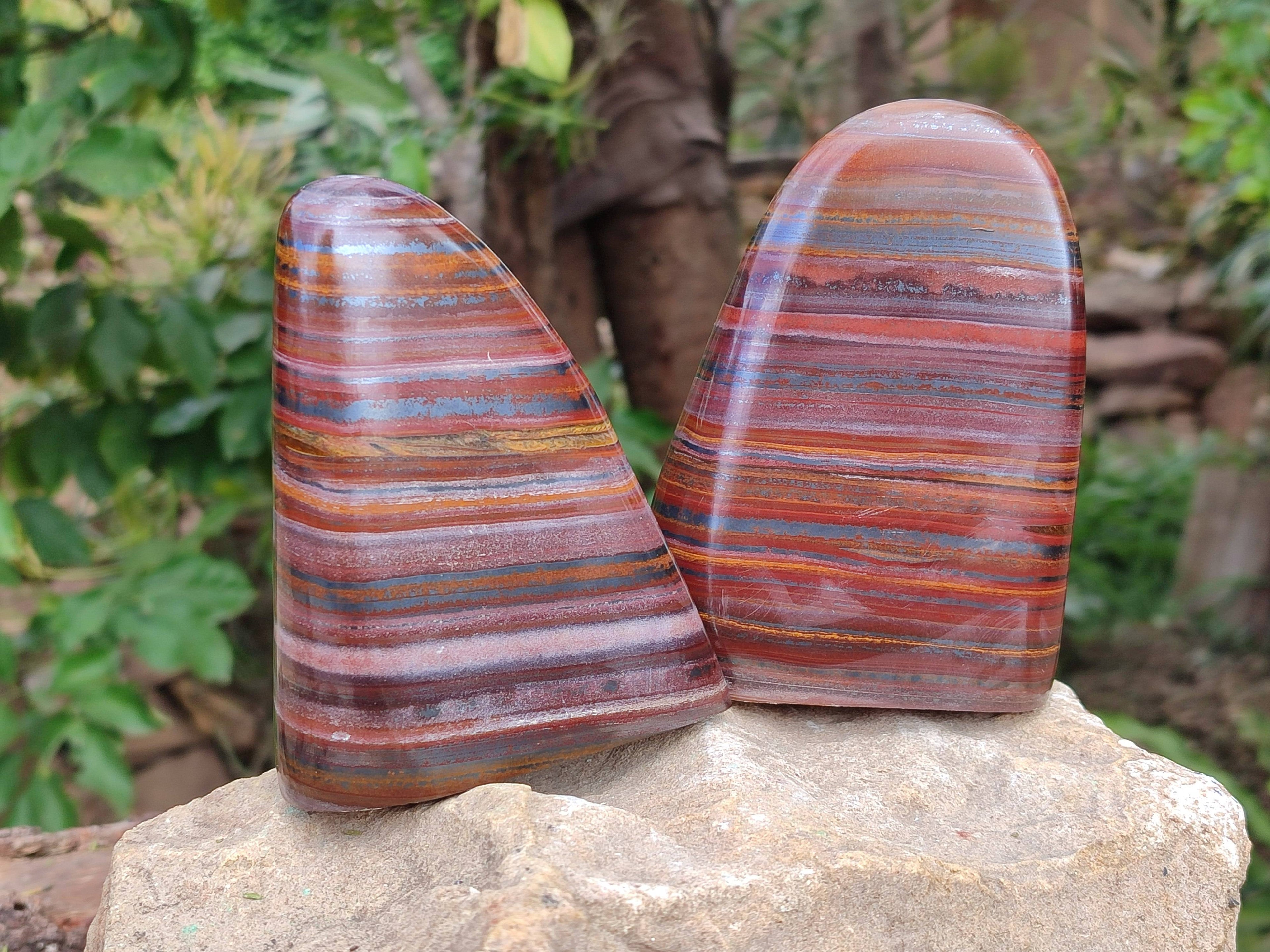 Polished Banded Tiger Iron Standing Free Forms x 3 From South Africa - Toprock Gemstones and Minerals 